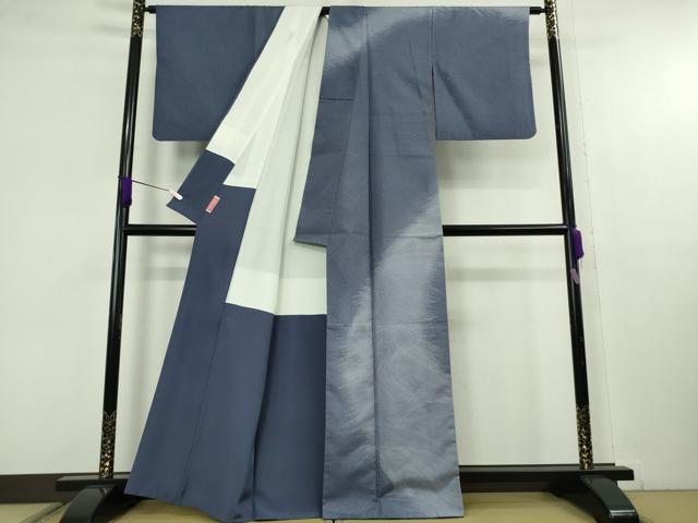 平和屋着物●極上　石川県指定無形文化財　牛首紬　白山工房　手織り　訪問着　作家物　流水文　濃い紅掛空色地　逸品　DZAC0036kh6