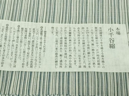 平和屋本店＊極上 夏物　男性　本場小千谷ちぢみ　キングサイズ　縞　杉山織物謹製　麻　やまと誂製　証紙付き　逸品　未使用　DZAC0038kh6