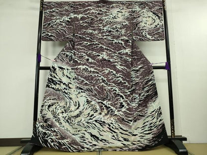 平和屋本店●極上　訪問着　紬地　立波文　金銀彩　逸品　DZAC0046kh6