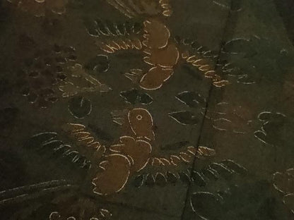 平和屋本店●極上　伝統工芸士　曽根武勇　色留訪問着　お召地　花鳥文　黒紅色地　金糸　逸品　DZAC0047kh6