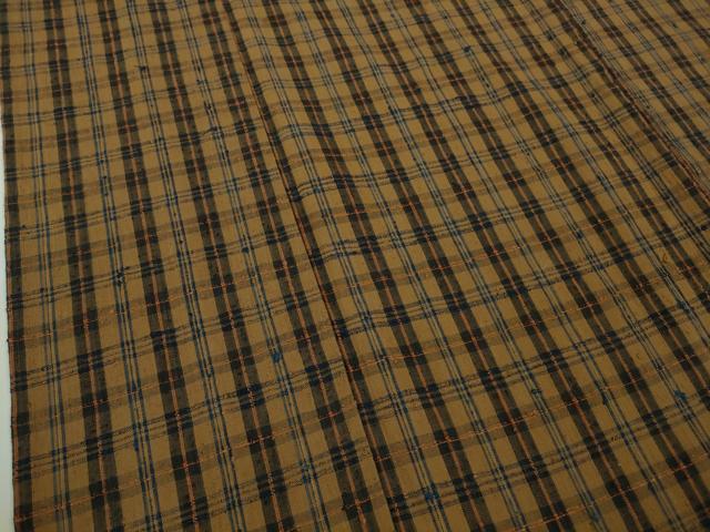 平和屋本店▽極上　浦野理一　経節紬　単衣　格子　逸品　未使用　DZAC0051kh6