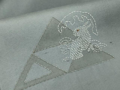 平和屋着物●極上　小紋　紬地　刺し子　総刺繍　兎　ウサギ　逸品　DZAC0059kh6