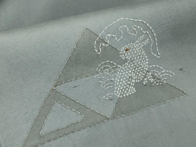 平和屋着物●極上　小紋　紬地　刺し子　総刺繍　兎　ウサギ　逸品　DZAC0059kh6