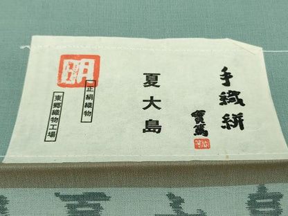 平和屋本店＊極上　夏物　東郷織物謹製　本場大島紬　夏大島　手織絣　みじん格子　青竹色　正絹　証紙付き　逸品　DZAC0067kh6