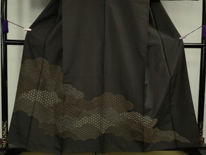 平和屋着物●極上　本場大島紬　訪問着　刺し子　総刺繍　雲取り名物裂　檳榔子染色地　逸品　DZAC0068kh6