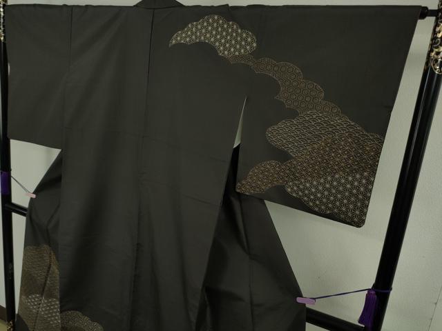 平和屋着物●極上　本場大島紬　訪問着　刺し子　総刺繍　雲取り名物裂　檳榔子染色地　逸品　DZAC0068kh6