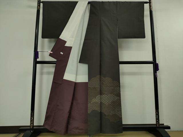 平和屋着物●極上　本場大島紬　訪問着　刺し子　総刺繍　雲取り名物裂　檳榔子染色地　逸品　DZAC0068kh6