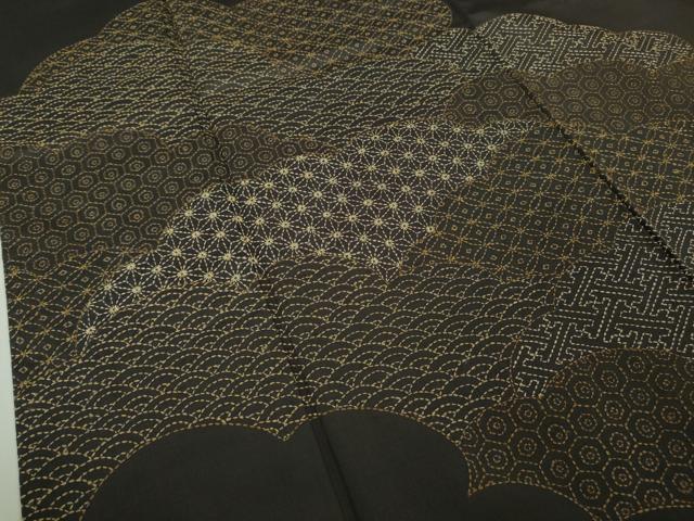 平和屋着物●極上　本場大島紬　訪問着　刺し子　総刺繍　雲取り名物裂　檳榔子染色地　逸品　DZAC0068kh6