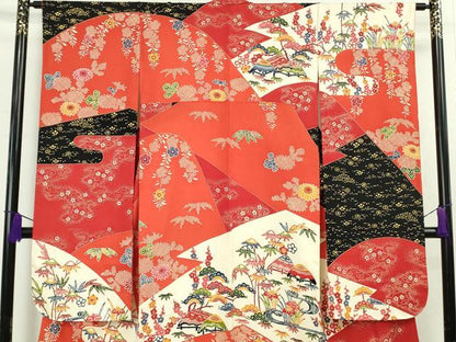 平和屋本店●極上　和染紅型　栗山紅型　栗山吉三郎　振袖　風景花文　逸品　DZAC0075kh6