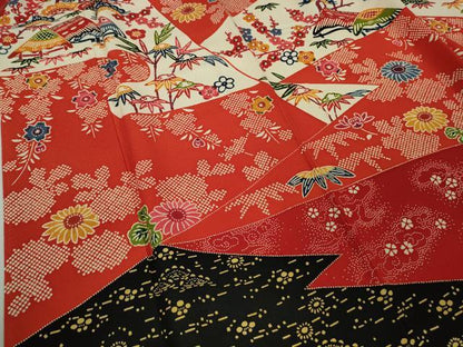 平和屋本店●極上　和染紅型　栗山紅型　栗山吉三郎　振袖　風景花文　逸品　DZAC0075kh6