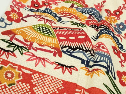 平和屋本店●極上　和染紅型　栗山紅型　栗山吉三郎　振袖　風景花文　逸品　DZAC0075kh6