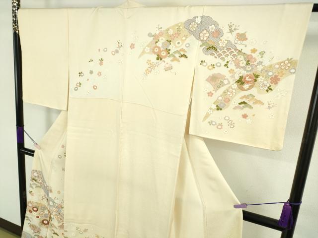 平和屋本店●極上　訪問着　駒刺繍　花篭　宝尽くし　蜂蜜色地　暈し染め　金彩　伊勢丹扱い　逸品　DZAC0077kh6