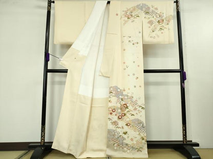 平和屋本店●極上　訪問着　駒刺繍　花篭　宝尽くし　蜂蜜色地　暈し染め　金彩　伊勢丹扱い　逸品　DZAC0077kh6