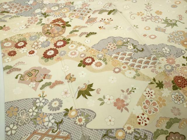 平和屋本店●極上　訪問着　駒刺繍　花篭　宝尽くし　蜂蜜色地　暈し染め　金彩　伊勢丹扱い　逸品　DZAC0077kh6