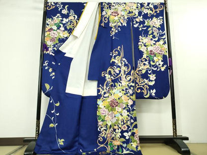 平和屋本店●極上　創業460年・千總　誰が袖好み　振袖　駒刺繍　花唐草文　金彩　銀通し地　高島屋扱い　逸品　DZAC0080kh6