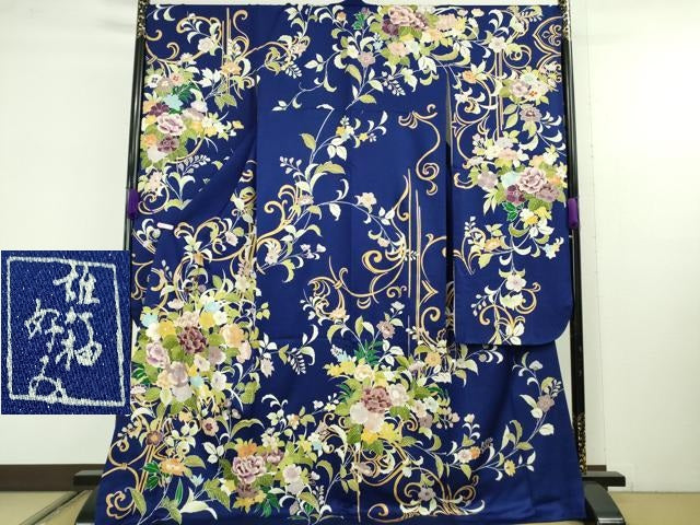 平和屋本店●極上　創業460年・千總　誰が袖好み　振袖　駒刺繍　花唐草文　金彩　銀通し地　高島屋扱い　逸品　DZAC0080kh6