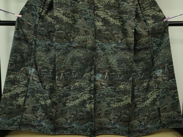 平和屋本店●極上 白泥染の第一人者・絣の魔術師 恵積五郎 本場大島紬 恵大島織物謹製 金沢兼六園風景 証紙付き 逸品　未使用　DZAC0086kh6