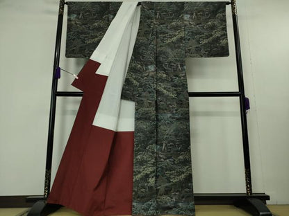 平和屋本店●極上 白泥染の第一人者・絣の魔術師 恵積五郎 本場大島紬 恵大島織物謹製 金沢兼六園風景 証紙付き 逸品　未使用　DZAC0086kh6