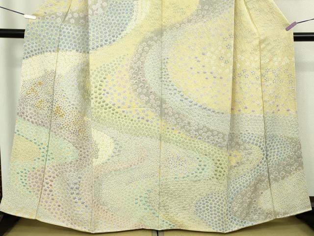 平和屋着物●極上　中国三大刺繍　相良刺繍　訪問着　朧染め　重ね絞り　流水花文　暈し染め　金糸　銀通し地　逸品　DZAC0095kh6