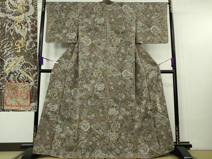 平和屋本店●極上　山岡古都・古都染人　染織美術品　薬墨染　天目織　お召　更紗花文　逸品　DZAC0096kh6