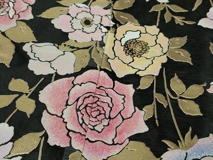 平和屋本店＊極上 夏物 お引きずり・お引き摺り・引き振袖 和装 結婚式 舞妓 芸妓 芸者 衣装 オーガンジー ラメ 黒地 金彩 逸品DZAC0100kh6