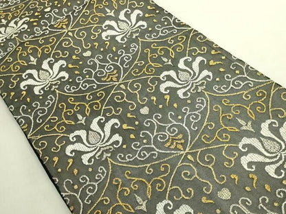 平和屋着物＊極上　夏物　六通柄袋帯　唐織　洋花文　黒地　金銀糸　逸品　DZAC0122kh6