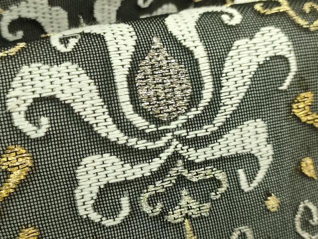 平和屋着物＊極上　夏物　六通柄袋帯　唐織　洋花文　黒地　金銀糸　逸品　DZAC0122kh6