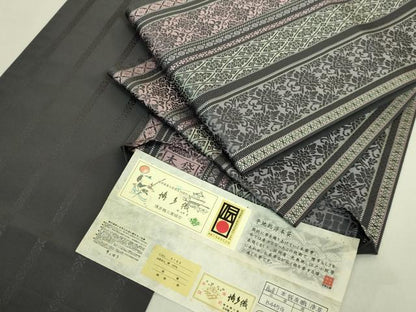 平和屋本店●極上 1897年創業 名門岡野 本場筑前博多織 千年工房 両面 全通柄 本袋帯 有職 唐草 博多金ラベル 証紙付き 逸品 DZAC0124kh6