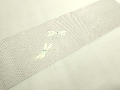 平和屋本店＊極上　夏物　東京友禅　手描き　加納知之　九寸名古屋帯　女郎花　金彩　絽縮緬　薄梅鼠色地　逸品　DZAC0127kh6