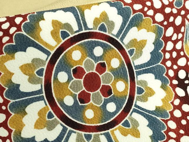 平和屋本店●極上　和染紅型　栗山紅型　栗山吉三郎　九寸開き名古屋帯　正倉院花文　鬼しぼ縮緬　逸品　DZAC0141kh6