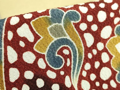 平和屋本店●極上　和染紅型　栗山紅型　栗山吉三郎　九寸開き名古屋帯　正倉院花文　鬼しぼ縮緬　逸品　DZAC0141kh6