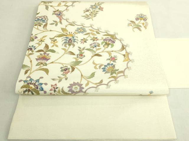 平和屋本店●極上　岡重謹製　OKAJIMA　九寸名古屋帯　更紗花文　金彩　逸品　DZAC0142kh6