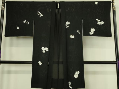平和屋本店∞極上　長羽織　スリーシーズン　春夏秋　塵除け　総刺繍　絽　胡蝶蘭　黒地　金糸　逸品　DZAC0163kh6