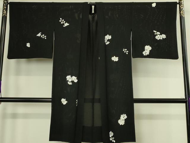 平和屋本店∞極上　長羽織　スリーシーズン　春夏秋　塵除け　総刺繍　絽　胡蝶蘭　黒地　金糸　逸品　DZAC0163kh6