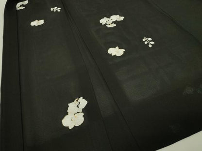 平和屋本店∞極上　長羽織　スリーシーズン　春夏秋　塵除け　総刺繍　絽　胡蝶蘭　黒地　金糸　逸品　DZAC0163kh6