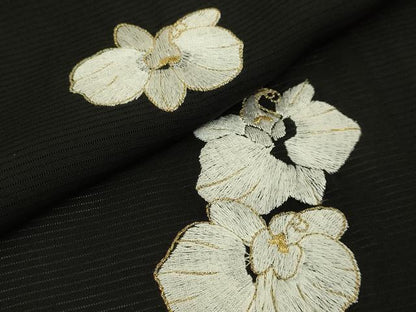 平和屋本店∞極上　長羽織　スリーシーズン　春夏秋　塵除け　総刺繍　絽　胡蝶蘭　黒地　金糸　逸品　DZAC0163kh6