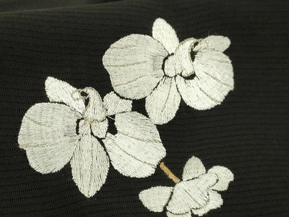 平和屋本店∞極上　長羽織　スリーシーズン　春夏秋　塵除け　総刺繍　絽　胡蝶蘭　黒地　金糸　逸品　DZAC0163kh6