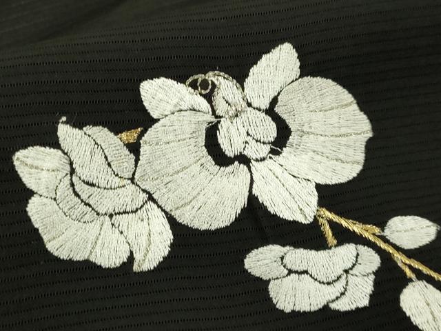 平和屋本店∞極上　長羽織　スリーシーズン　春夏秋　塵除け　総刺繍　絽　胡蝶蘭　黒地　金糸　逸品　DZAC0163kh6