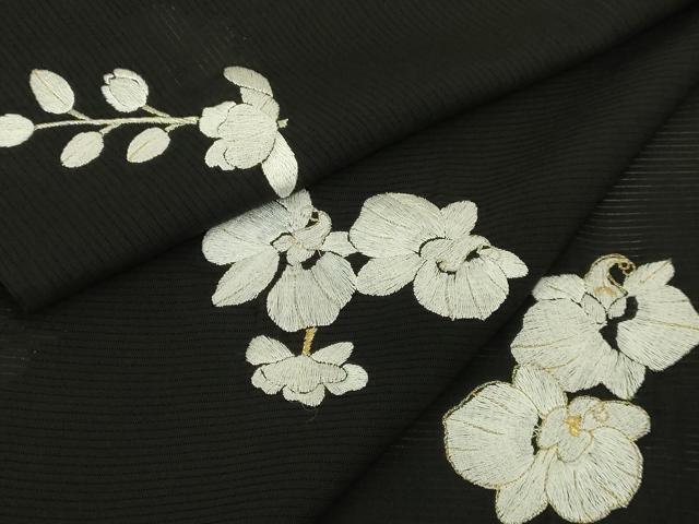 平和屋本店∞極上　長羽織　スリーシーズン　春夏秋　塵除け　総刺繍　絽　胡蝶蘭　黒地　金糸　逸品　DZAC0163kh6