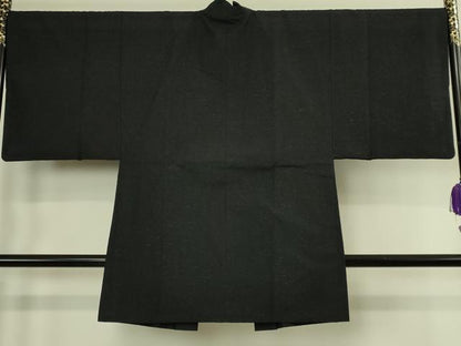 平和屋着物●極上　男性　工芸染織　むら田　羽織　ぜんまい紬　網織　黒地　たとう紙付き　逸品　DZAC0166kh6