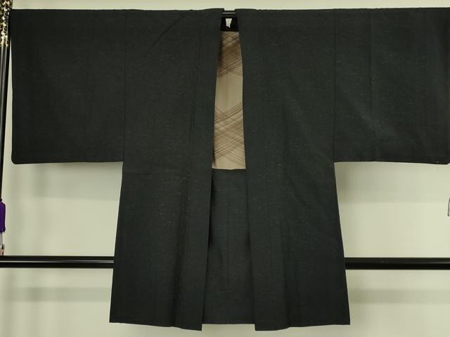 平和屋着物●極上　男性　工芸染織　むら田　羽織　ぜんまい紬　網織　黒地　たとう紙付き　逸品　DZAC0166kh6