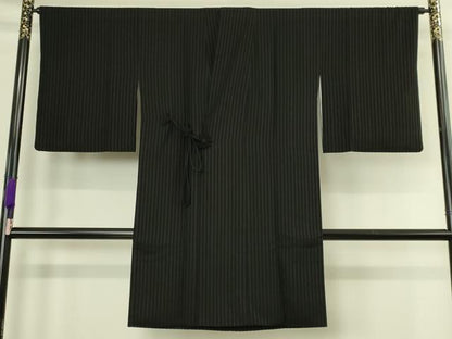 平和屋本店∞極上　京都祇園の老舗　ぎをん齋藤　道中着　ロング丈　ビロード　間道　黒地　たとう紙付き　逸品　DZAC0168kh6