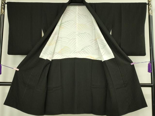 平和屋本店∞極上　京都祇園の老舗　ぎをん齋藤　道中着　ロング丈　ビロード　間道　黒地　たとう紙付き　逸品　DZAC0168kh6