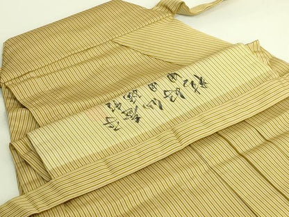 平和屋本店●極上　男性　人間国宝　甲田綏郎　精好仙台平　馬乗り袴　縞　芥子色地　逸品　DZAC0176kh6