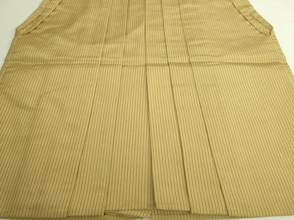 平和屋本店●極上　男性　人間国宝　甲田綏郎　精好仙台平　馬乗り袴　縞　芥子色地　逸品　DZAC0176kh6