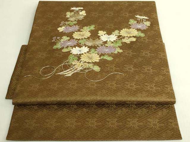 平和屋本店●極上　京都祇園の老舗　ぎをん齋藤　つけ帯　駒刺繍　花束文　金糸　逸品　DZAC0184kh6