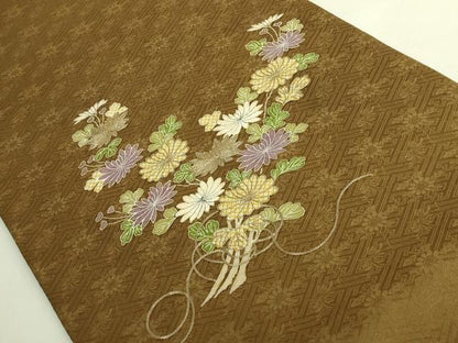 平和屋本店●極上　京都祇園の老舗　ぎをん齋藤　つけ帯　駒刺繍　花束文　金糸　逸品　DZAC0184kh6
