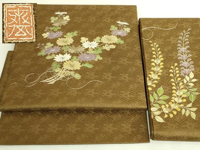 平和屋本店●極上　京都祇園の老舗　ぎをん齋藤　つけ帯　駒刺繍　花束文　金糸　逸品　DZAC0184kh6
