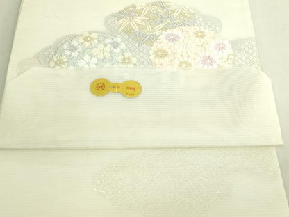 平和屋着物＊極上　夏物　西陣　志都香謹製　六通柄袋帯　唐織　雲取花文　金糸　証紙付き　逸品　未使用　DZAC0197kh6