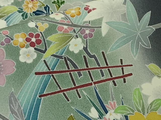 平和屋本店●極上　訪問着　友禅　風景松文　藍鉄色地　暈し染め　逸品　DZAC0207kh6